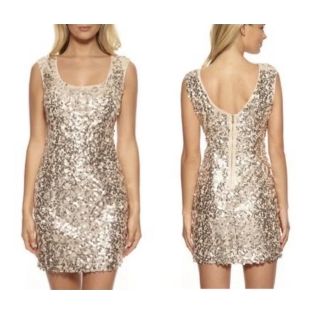 GUESS Champagne Sequin Sleeveless Mini Cocktail Dress glam‎ Y2K bling party 4